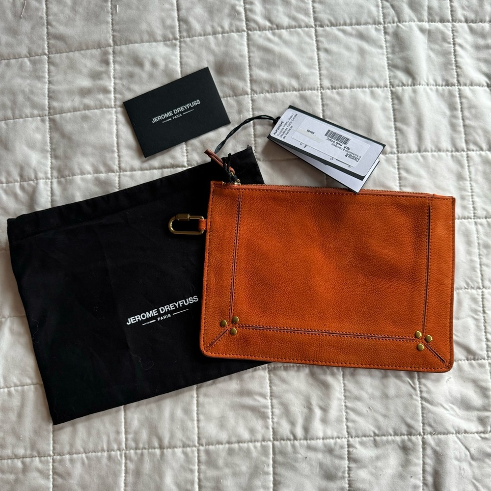 NWT Jerome Dreyfuss Calfskin Clutch Popoche M Nub Orange Rare